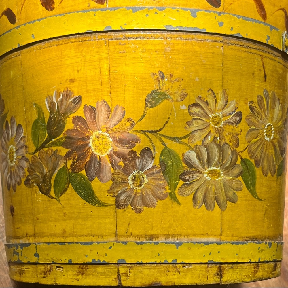 SOLD Folk Art Hand Painted Wooden Bucket Antique Sap Bucket Primitive Shaker Box - Picture 5 of 10